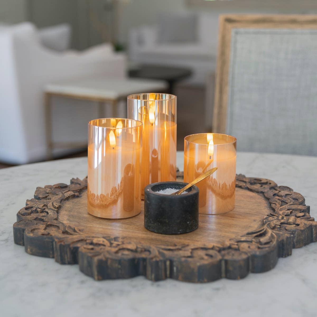 Flameless Led Hurricane Glass Candles Set of 3